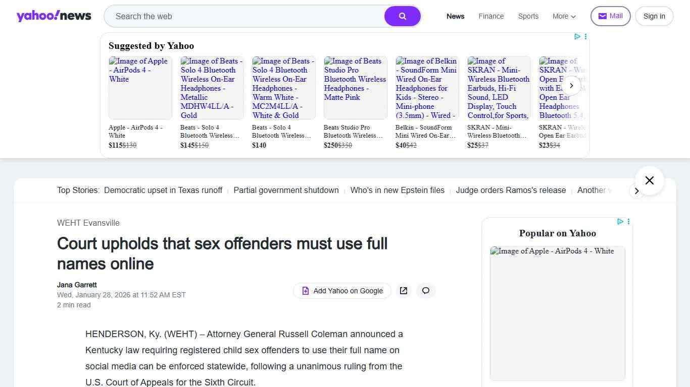 Court upholds that sex offenders must use full names online